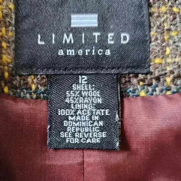 The Limited vintage Tweed Blazer Jacket Career Wear Brown Green Fitted Size S - Picture 4 of 6